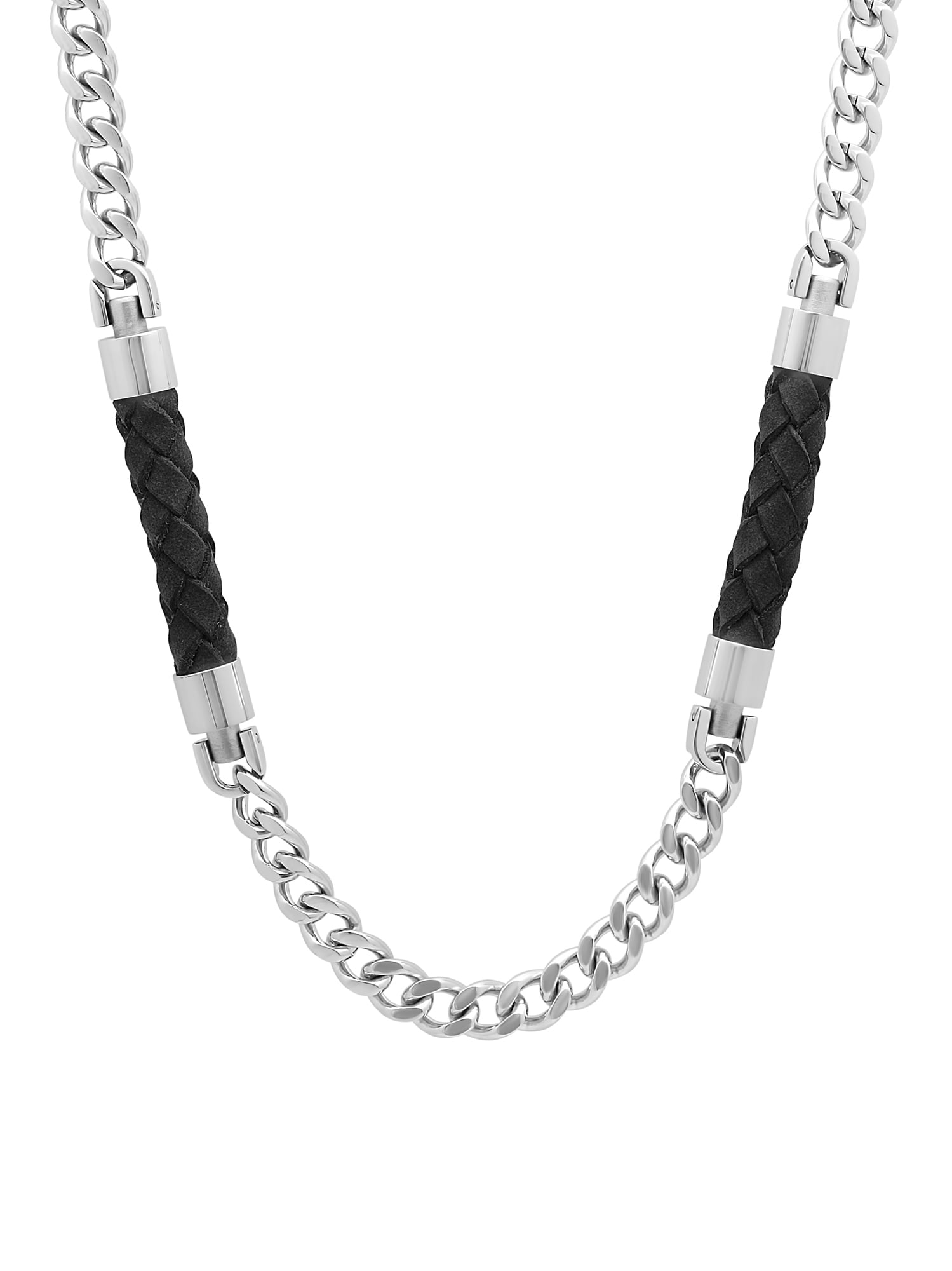 Steel Nation Jewelry Men's Stainless Steel and Black Leather Weave