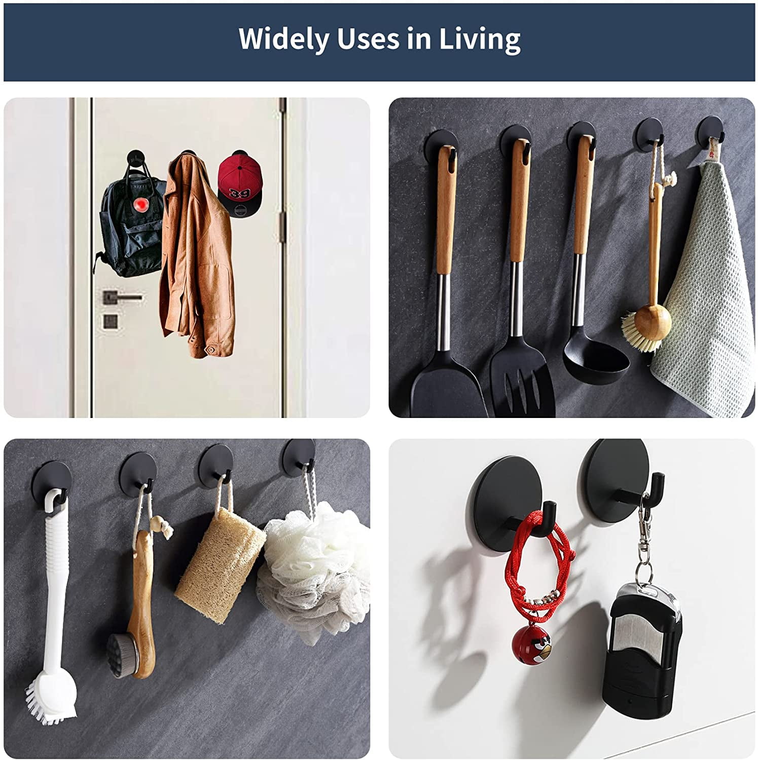 Tickjoy Adhesive Hooks 10 Pack - Heavy Duty Towel Hooks for Bathrooms, Waterproof Shower Hooks for Inside Shower Bathroom Bedroom Kitchen (Silver