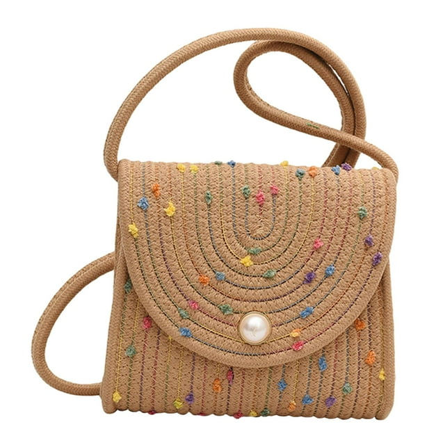 Bolso cruzado para mujer, bolso de hombro, bolso de compras elegante y moderno, bolso tejido portátil, bolso de playa para ta, primavera, trabajo Bolas de colores caqui