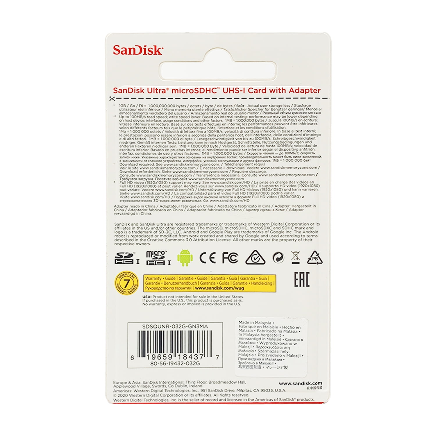 SanDisk Ultra 32GB UHS-I/Class 10 Micro SDHC Memory Card With Adapter- SDSDQUAN-032G-G4A