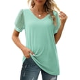 thumbnail image 3 of Babyfond Womens Summer Tops V Neck T Shirts Swiss Dot Puff Sleeve Tops Loose Casual Tshirts,Green, 3 of 6