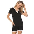 thumbnail image 3 of Purcoar Women's Pajamas Short Sleeve Pjs Sleepwear Lounge Sets Summer Casual Two Piece Outfits with Pockets Burgundy, 3 of 7