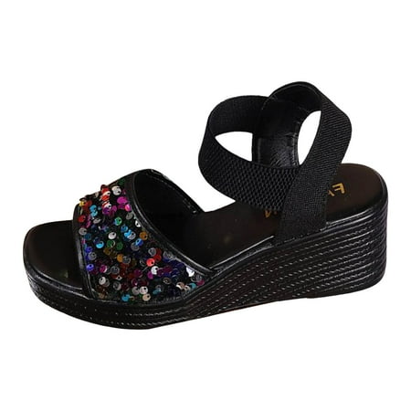 

Liaosiiii Women Sandals Size 11w Wedge Women s Slope High Heel Sandals Sequin Fashion Casual Sandals