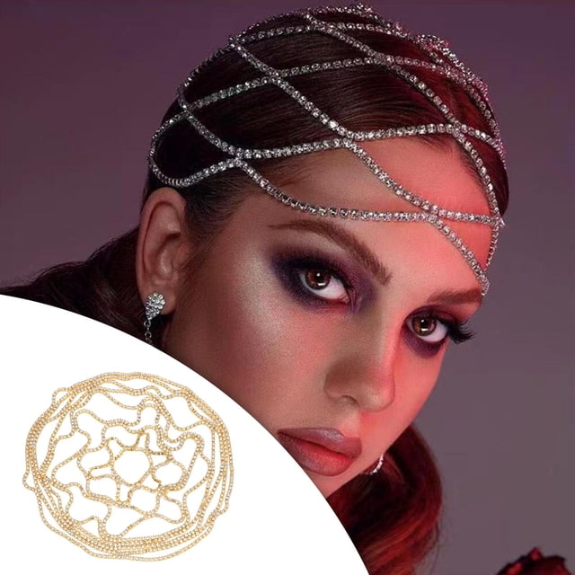 Cadena de pelo Colcomx Accs de imitación Tocado de malla de diamantes de imitación Dorado