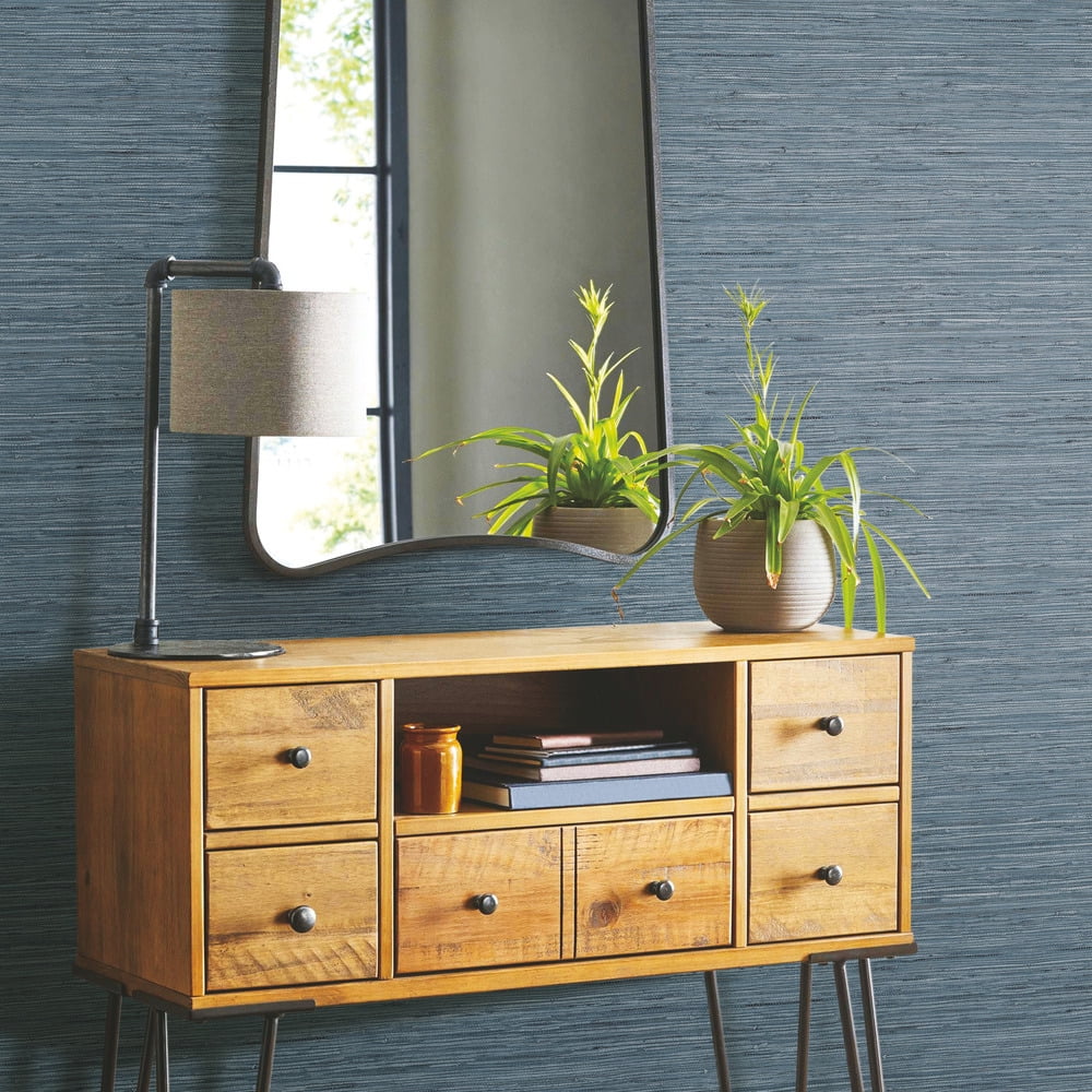 RoomMates Faux Grasscloth Blue Peel and Stick Wallpaper, 20.5 in wide x 18 ft