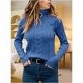 thumbnail image 3 of Fall Winter Long Sleeve Slim Pullovers Women Turtleneck Cable Knit Sweaters, 3 of 4