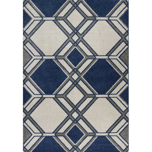 5' x 8' Ivory or Denim Geometric Diamond UV Treated Area Rug