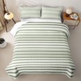 thumbnail image 2 of Castle Fairy Abstract Horizontal Stripe Quilt King 3 Pieces,Minimalist Thin Line King Coverlet Set,Olive Mint White,1 Bedspread and 2 Pillowcases, 2 of 7