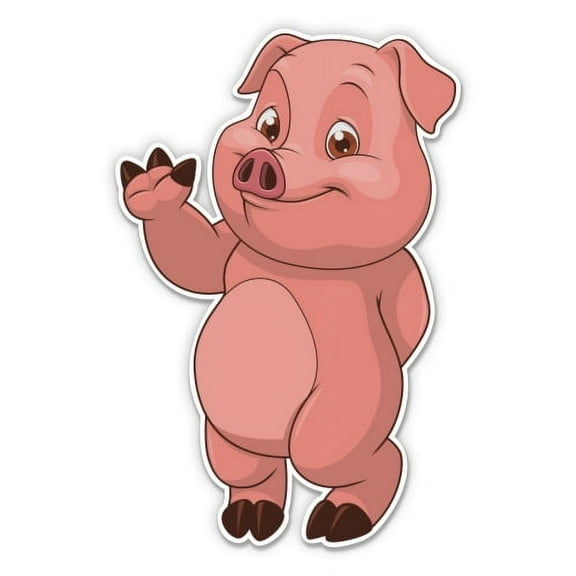Piggy Cute Hello - 3" Vinyl Sticker - For Car Laptop I-Pad Phone Helmet Hard Hat - Waterproof Decal