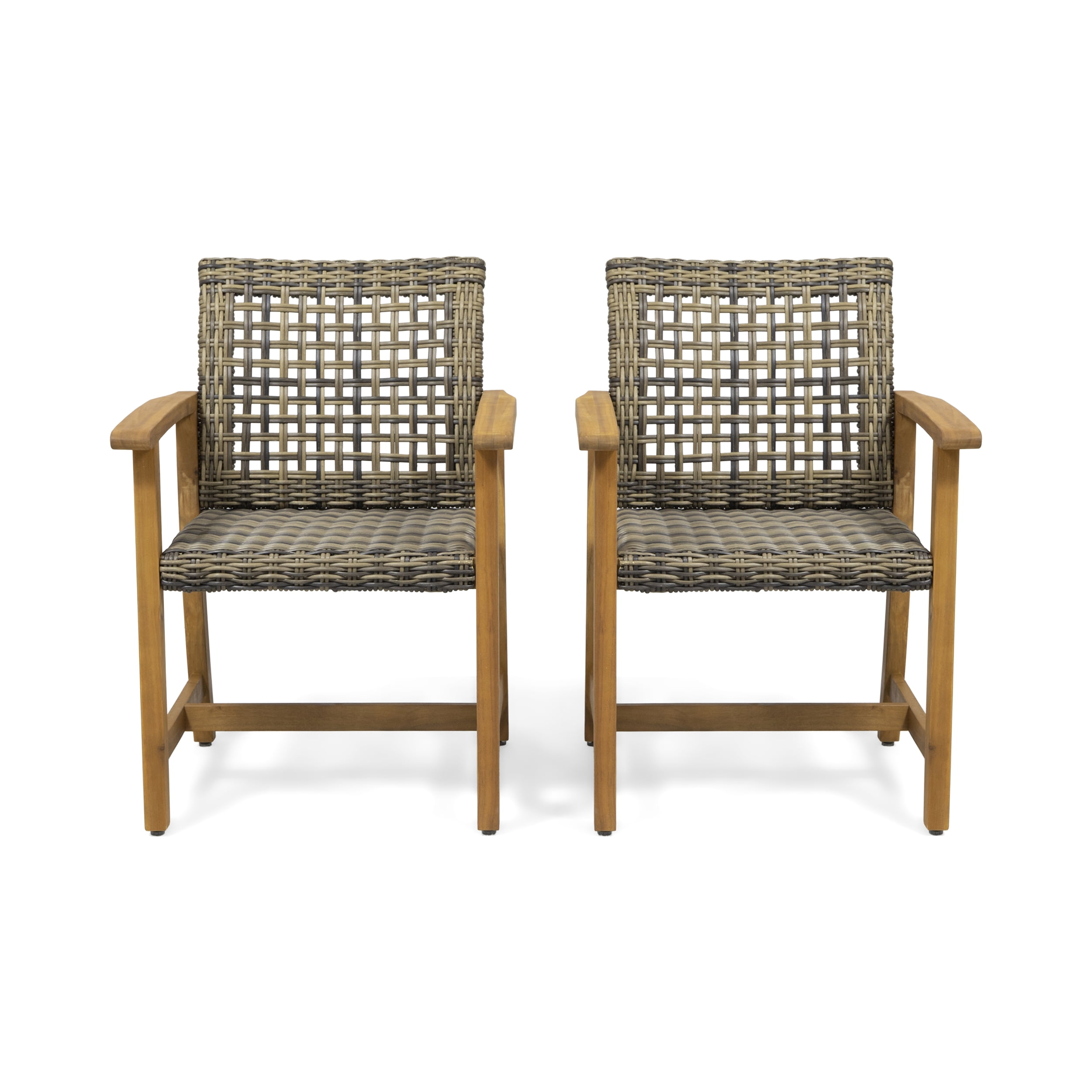 Euroco Outdoor Acacia Wood Armchair with Woven PE Rattan Seat, Weather-Resistant Patio Chair for Garden, Porch, or Deck