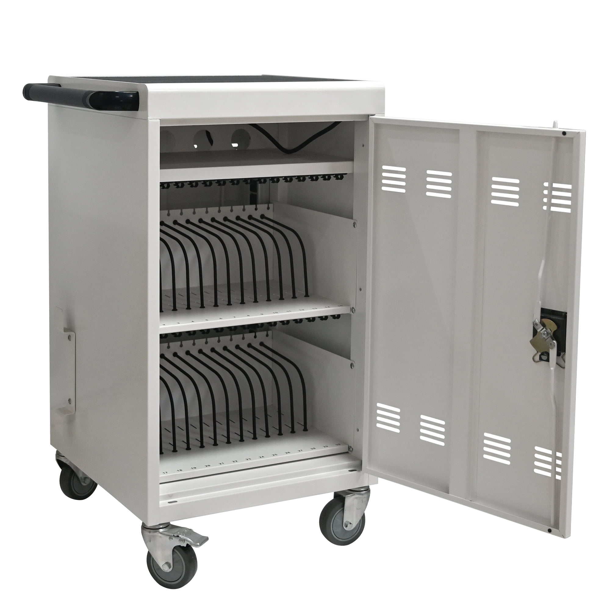 30+2 Bay Mobile School Charging Cart Station for Chromebook, Tablet and Laptop Computer with Power Strip Included