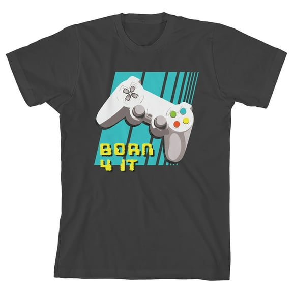 Gamer Born 4 It Youth Charcoal Gray Short Sleeve Crew Neck Tee-Medium