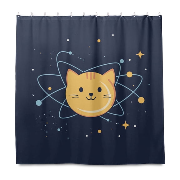 Yayeee Shower Curtain with Hooks 72"x72" Waterproof Fabric Bathroom Hanging Decor, Orange Cat Planet