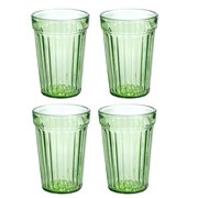 STPgoods Green Faceted Stackable Drinking Glasses Set 4 Pcs 8.45 fl oz Glass Tumbler Set Water Glasses