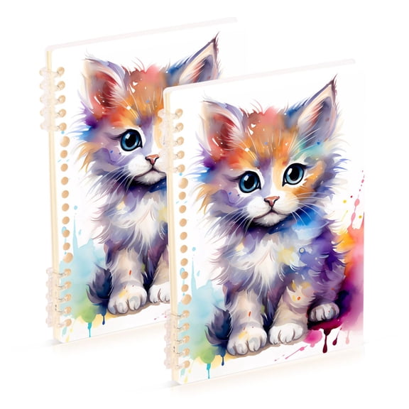 Little Cat Painting Ring Binder Notebook Journey Note Diary College Ruled Spiral Notebook Study Loose Leaf Paper A5 60 Pages