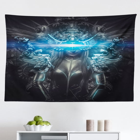 Fantasy World Tapestry, Fantasy Fiction Themed Illustration in an Alien World with 3s, Fabric Wall Hanging Decor for Bedroom Living Room Dorm, 2 Sizes, Grey Orange, by Ambesonne
