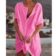 thumbnail image 1 of Faithtur Bikini pour Femmes Cover-Ups Couleur Unie Col Rond Manches Courtes Boutonné Chemises d'Été Mini Robe de Plage, 1 of 2