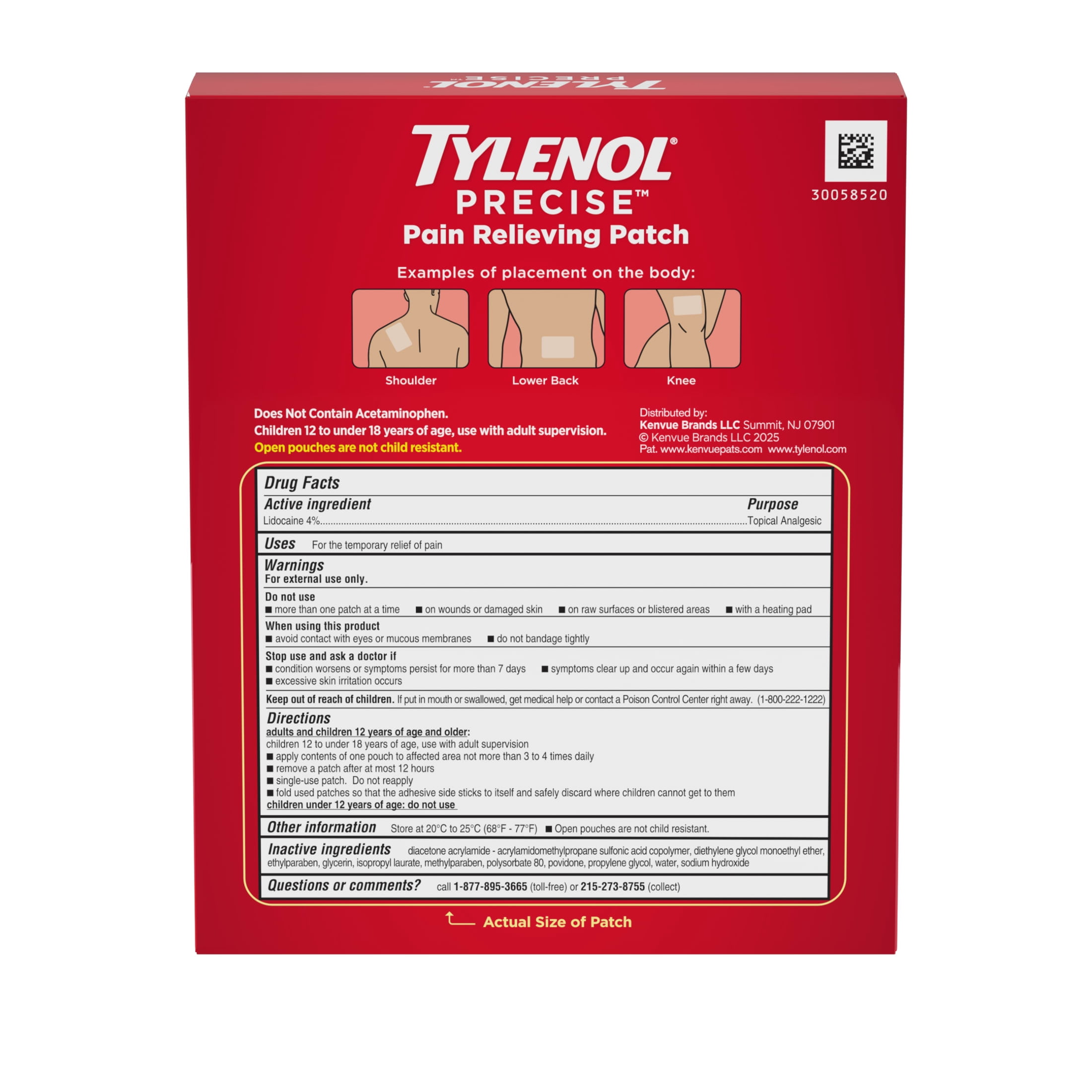 Tylenol Precise Large Pain Reliever Patches, Lidocaine 4%, 4 Count