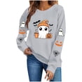 thumbnail image 4 of Xinoom Women Halloween Crewneck Pullover Sweatshirt, Cute Ghost Pumpkin Bat Pattern Long Sleeve Tops, Loose Fit Casual Shirts for Holiday Daily Wear Gray,L, 4 of 8