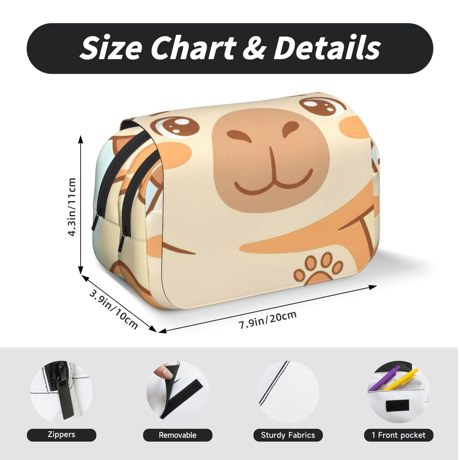 Large-Capacity Flip-Top Double-Layer Pencil Case, Multi-Functional Pocket Pen Case, Durable Stationery Organizer Cute Capybara Design 5