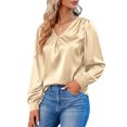 thumbnail image 3 of LilyLLL Womens Evening Party Casual Workwear Silky Long Sleeve V Neck Blouse Shirt Tops, 3 of 4