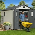 thumbnail image 5 of Bezseller 8*10 Outdoor Storage Tool Shed with Door and Floor, Plastic Outdoor Storage Shed with Steel Frame, Off-white, 5 of 10
