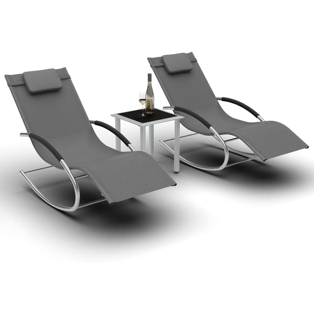 Bingirl Ensemble de Salon Extérieur Moderne avec Chaises Réglables à Accoudoirs et Table d'Appoint, Fauteuil Inclinable de Patio pour Terrasse, Balcon, Pelouse