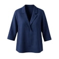 thumbnail image 5 of Oksale Cotton Linen Tops for Women Summer Casual Lapel V Neck Beach Vacation Shirts Loose Fit 3/4 Sleeve Cozy Plus Size Blouses Navy 2XL, 5 of 6