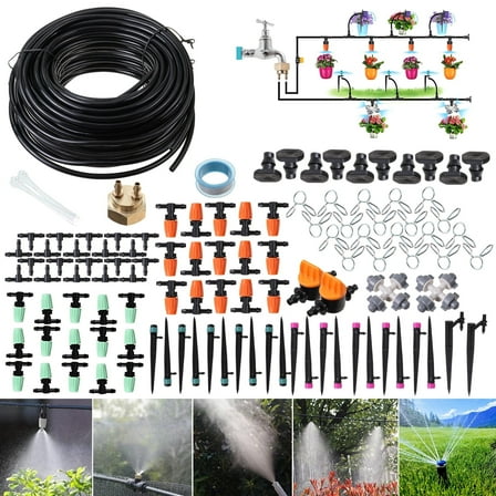 BSHAPPLUS® Garden Irrigation System,139 Pack 164ft Tubing Hose Drip Irrigation Kit,Automatic Irrigation Set with Adjustable Nozzles Drippers,Saving Water for Garden Greenhouse Patio Lawn