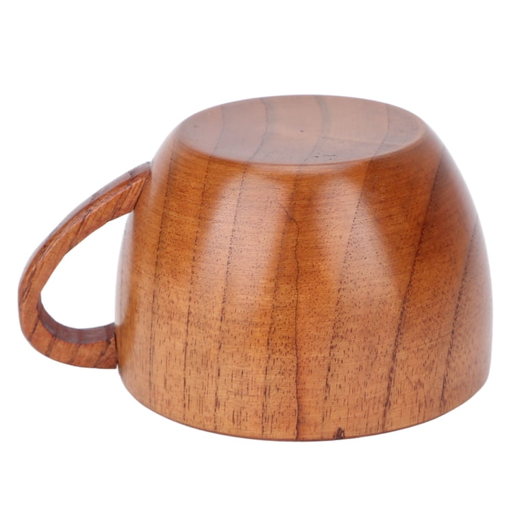 Wood Coffee Mug, Retro Flat Base Washable Portable Tea Cup with Handle for Household School Office (12x10x7cm/4.72x3.94x2.76in)