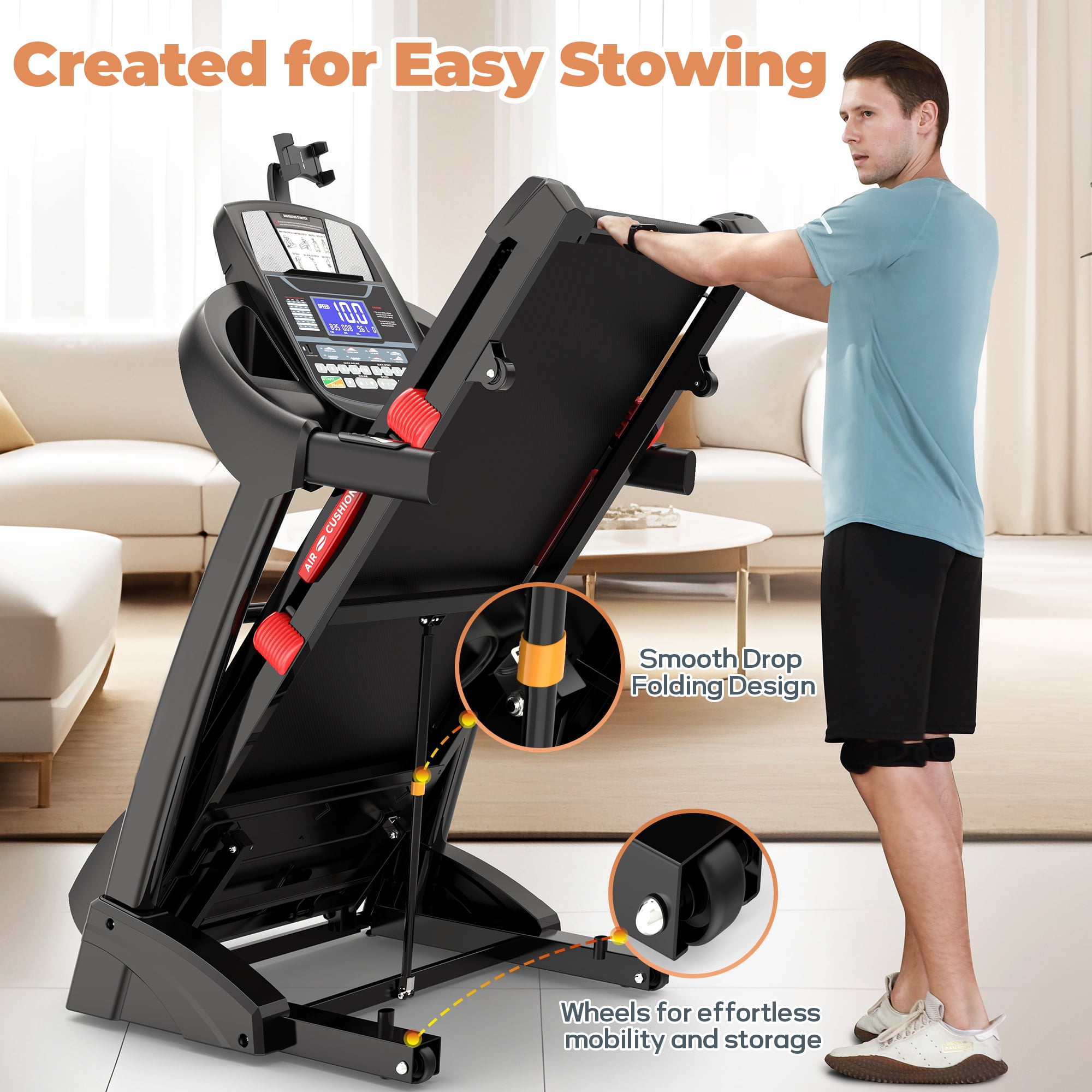 4.75HP Folding Treadmill with 300lbs Capacity, 71 Programs Treadmill with 15 Auto Incline for Home, 10MPH Speed, Silent Brushless Motor, Bluetooth & HiFi Stereo Speakers