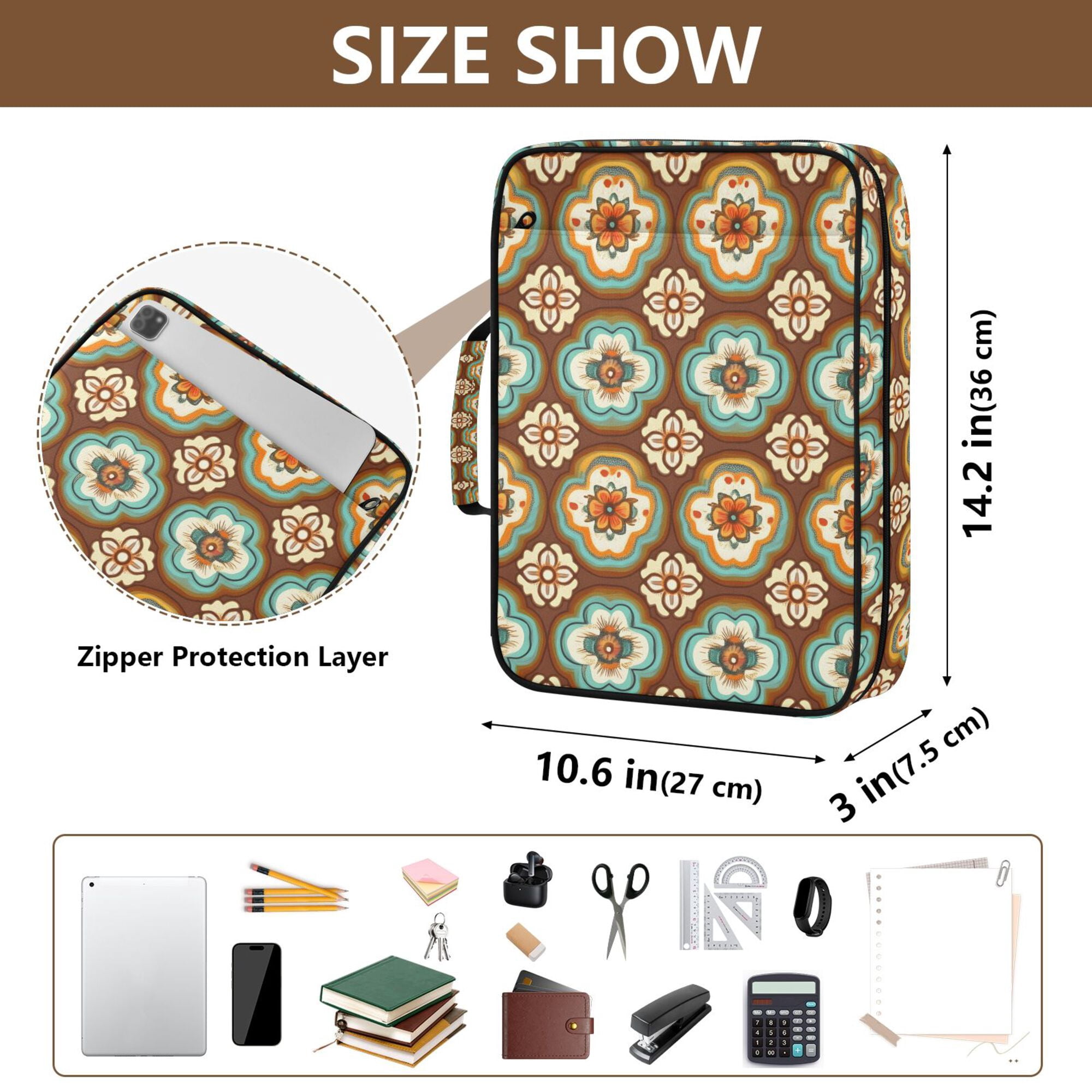 FORMRS Accordion File Folder A4 Size 7-Pocket Expanding Document Organizer Bag with 3 Ring Binder, Retro Blossom Flower