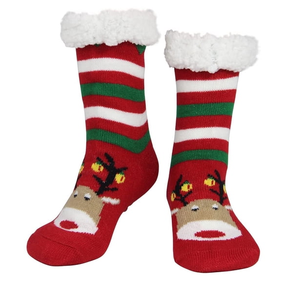 Winter Thick Fuzzy Slipper Socks for Women Warm Cozy Soft Fleece-Lined Grip Socks Slipper Non Slip Cute Wife House Comfy Sherpa Socks Christmas Holiday Gift Red