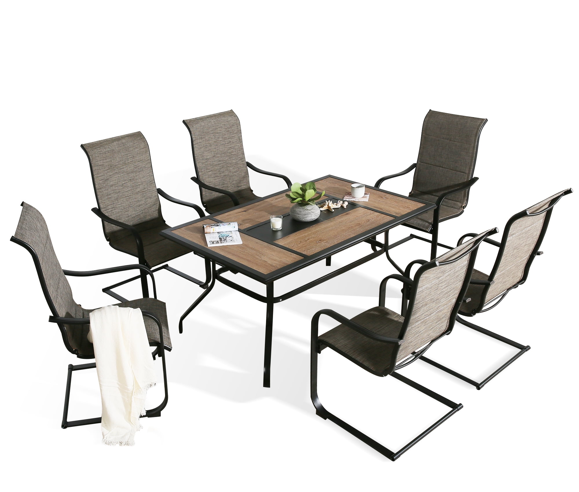 Ulax Furniture 6-Person Outdoor Patio Dining Set with ...