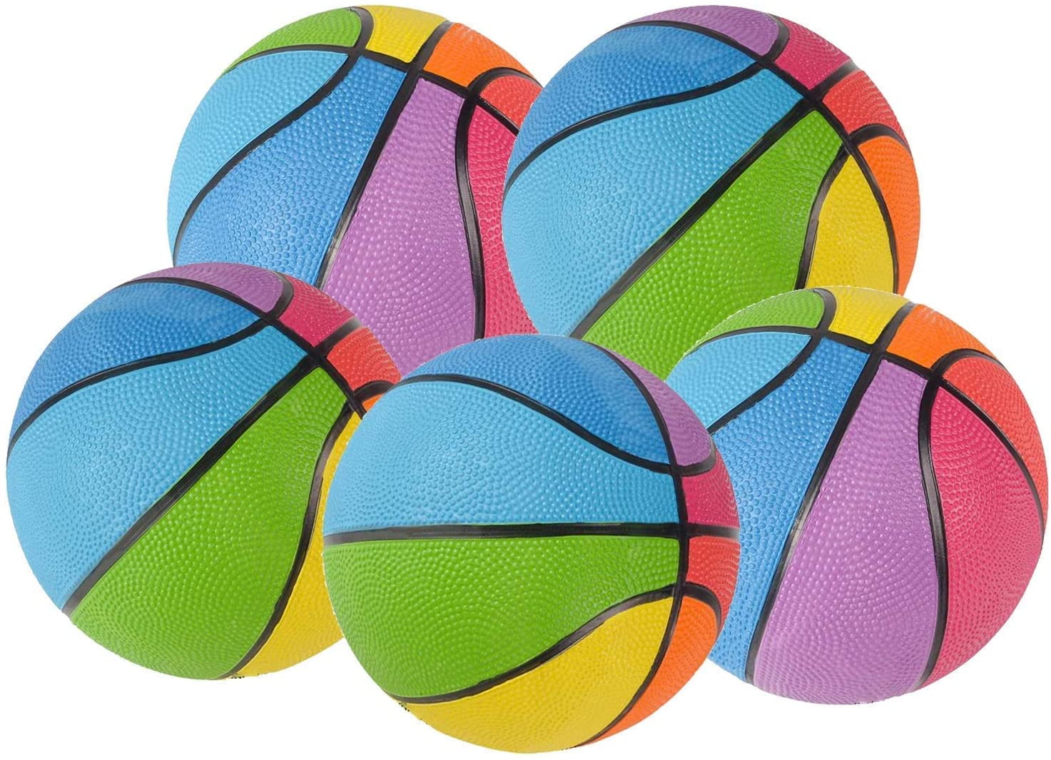 Mini Basketball (5 Pack) Assorted Rainbow Colors Basketballs 7' Indoor Outdoor Game Balls