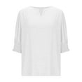 thumbnail image 4 of EchfiProm Womens White Tops Loose Pullover Puff Sleeve Trendy 3/4 Sleeve V-Neck Shirts for Womens, 4 of 5