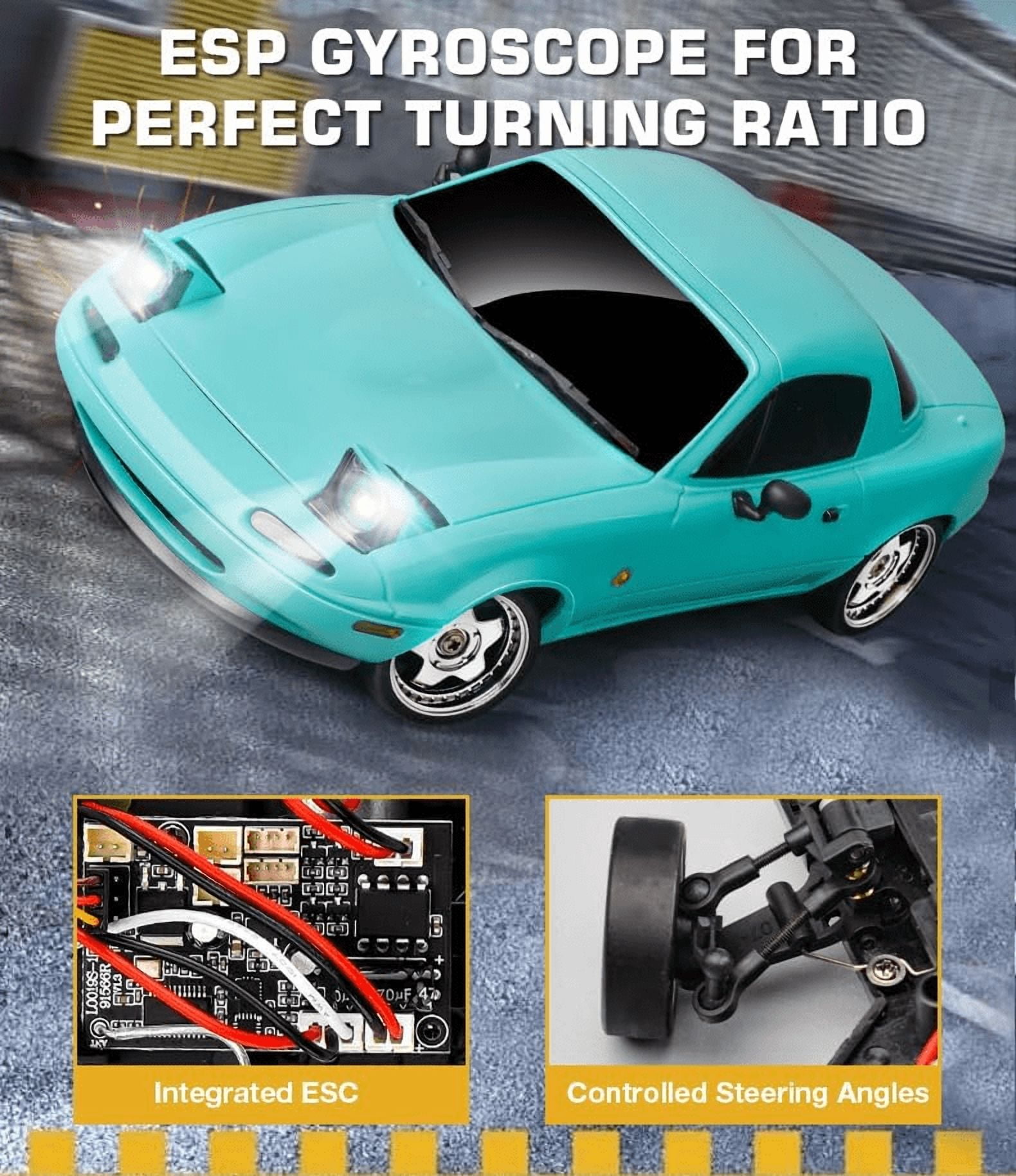 1/18 Scale RC Drift Car, 2.4GHz Proportional Control High-Speed RC Car with Gyro Stabilization & Blinking Headlights, Hobby Drift Racing Toy for Adults