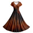 thumbnail image 4 of Women Dark Gothic Print Maxi Dress, Short Sleeve V‑Neck Flowy Long Hem Dress, Ideal for Halloween Party Themed Night Activities, 4 of 5