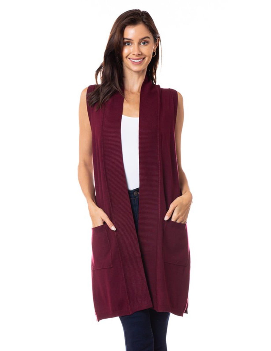 Chaleco ligero tejido con bolsas color Vino AMAD Casual para mujer - Main Image