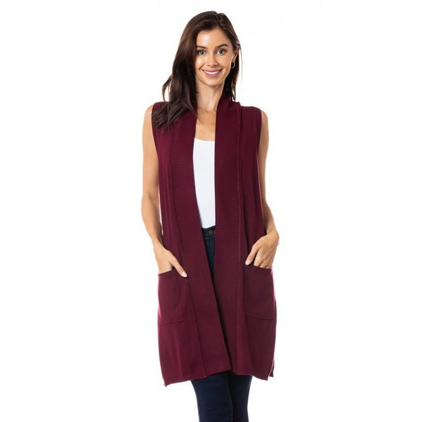 Chaleco ligero tejido con bolsas color Vino AMAD Casual para mujer Talla M