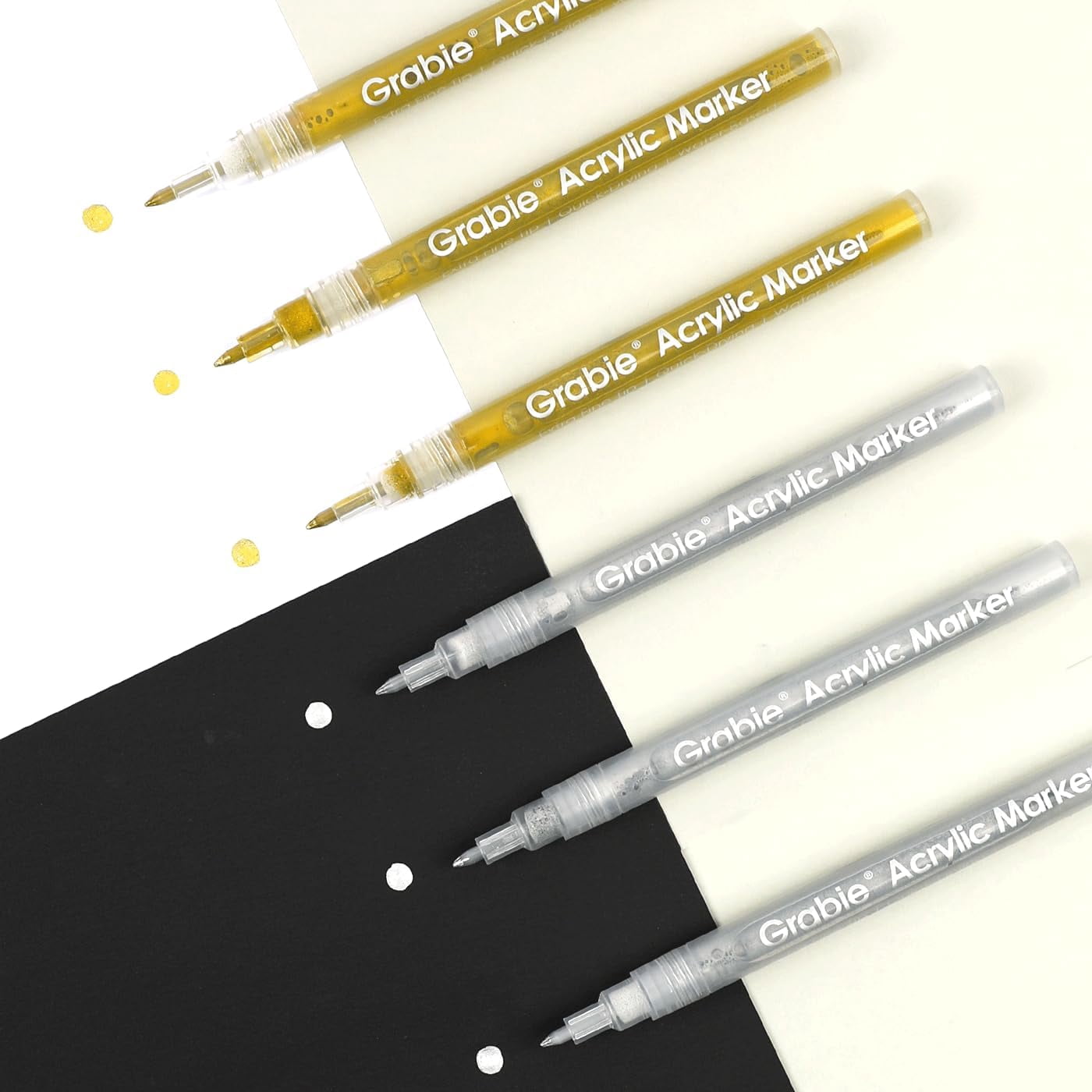 Gold&Silver Extra Fine Tip Acrylic Paint Marker Set, 6 Pack Gold Paint Markers, 0.7mm Acrylic Paint Pens for Black Paper, Halloween Pumpkin, Christmas DIY, Silver Pen(Gold&Silver)