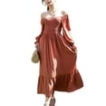 thumbnail image 1 of Robe Maxi à Manches Longues pour Femmes à Encolure Carrée Froncée avec Ourlet à Volants, 1 of 1