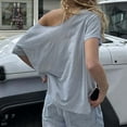 thumbnail image 4 of Gbsyewxs Shirts For Women Short Sleeve One Shoulder Letter Print Fashion Summer Womens T Shirt Grey, 4 of 9