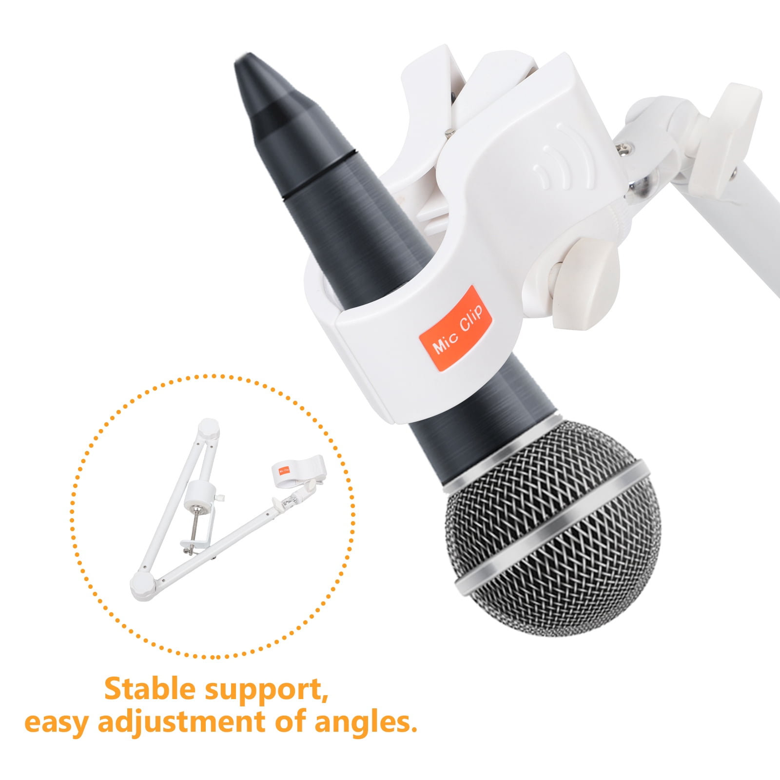 DEEPCRAFF Desktop Mounted Boom Arm Microphone Stand in White with Clamp for Home Recording