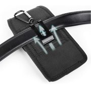 For Nokia C300 N155DL / Nokia G310 5G / Nokia G42 Vertical Nylon Canvas Holster Universal Cell Phone Pouch Secure Closure with Credit Card Slot & Belt Clip Loop Carabiner - Black