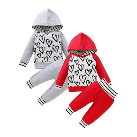

0-18M Newborn Toddler Baby Girls Fall Long Sleeve Love-heart Hoodie Sweatshirt Pants Outfits Set