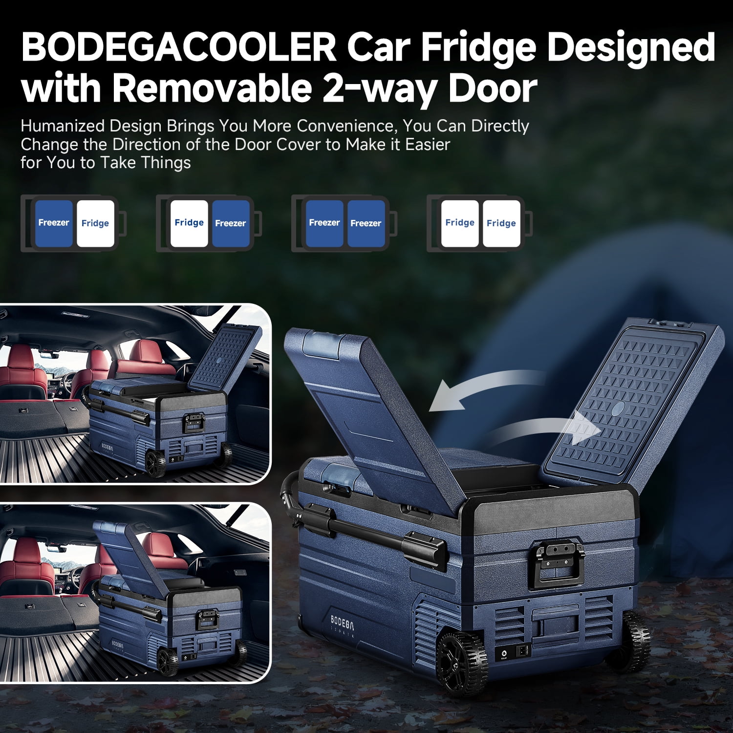 BODEGACOOLER 12 Volt Car Refrigerator Dual Zone, Electric Cooler Portable Freezer Fridge APP Control, 80 Quart(75L) Compressor Fridge 12V/24VDC 110~240V AC, for Truck Van SUV Boat Travel Camping Trip