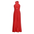 thumbnail image 4 of Women‘s Summer Dress Cross Halter Neck Sleeveless Solid Color Cut Out Backless Flowy A Line Maxi Dress, 4 of 5