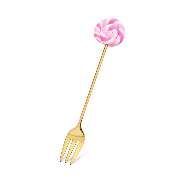 kurtrusly Vaisselle de Maison et d'Hôtel Adorable en Acier Inoxydable Réutilisable pour Gâteau Dessert Couverts Fourchette Rose 1Ensemble