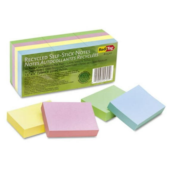 Redi-Tag 25701 100 Pourcentage Recycled Notes, 1.5 x 2, Quatre couleurs pastel, 12 100-Sheet Pads-Pack